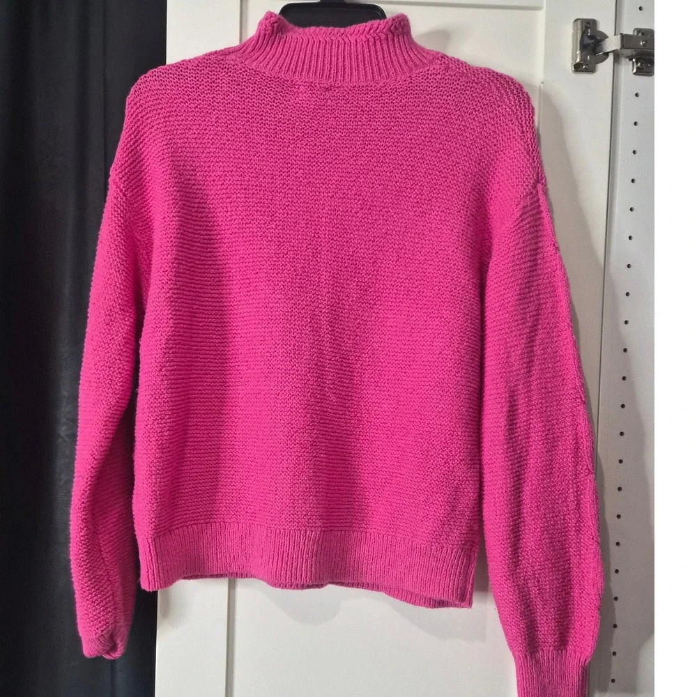 J.‎ Crew Mock Neck Cable Knit Sweater Bright Pink Women's Size M
